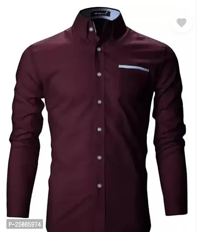 Elegant Maroon Cotton Blend Solid Long Sleeves Casual Shirts For Men