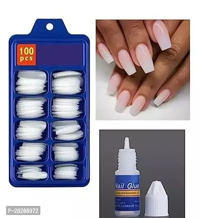 Professional Artificial Fake Nails Set - 100 - White Piece with 1 Nail Glue Combo-thumb0