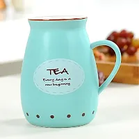 BonZeal 3D Ceramic Valentine Gift Item Coffee Printed Mug with Lid Spoon Turquoise Blue Teacup 400 ml-thumb2