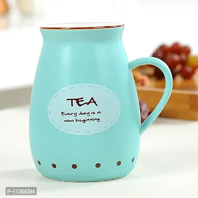 BonZeal 3D Ceramic Valentine Gift Item Coffee Printed Mug with Lid Spoon Turquoise Blue Teacup 400 ml-thumb3