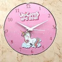 BonZeal Birthday Gift Item Rainbow Unicorn Print Analog Round Wall Clock with Glass-thumb3