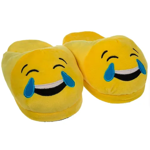 BonZeal Valentine Gift Item Laughing Tears Emoji Slipper Indoor Plush Bathroom Flip Flop 1 Pair Foot Length 27cm