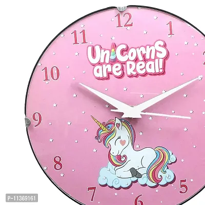 BonZeal Birthday Gift Item Rainbow Unicorn Print Analog Round Wall Clock with Glass-thumb5