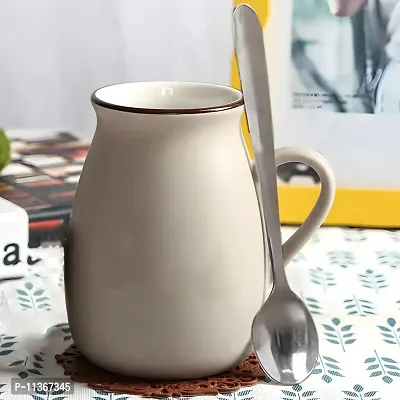 BonZeal 3D Ceramic Valentine Gift Item Coffee Printed Mug with Lid Spoon Beige Teacup 400 ml