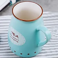 BonZeal 3D Ceramic Valentine Gift Item Coffee Printed Mug with Lid Spoon Turquoise Blue Teacup 400 ml-thumb1
