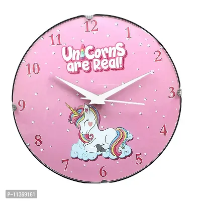 BonZeal Birthday Gift Item Rainbow Unicorn Print Analog Round Wall Clock with Glass-thumb0
