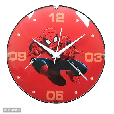 BonZeal Spiderman Printed Birthday Gift Item Analog Round Wall Clock with Glass for Kids-thumb0