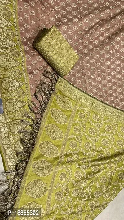 Trendy Banarasi Cotton Woven  Dress Material with Dupatta For Women