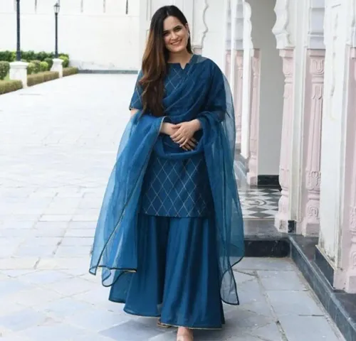 Beautiful Sharara Kurta With Dupatta and Bottom wear
