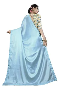 KHUSHI FASHION Women's Plain weave Satin Saree Without Blouse Piece (Sky Blue)-thumb3