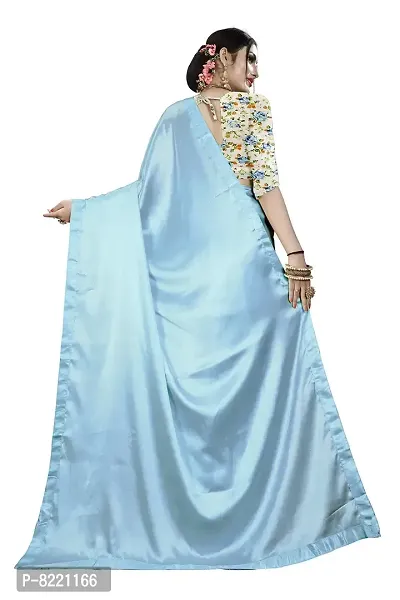 KHUSHI FASHION Women's Plain weave Satin Saree Without Blouse Piece (Sky Blue)-thumb4