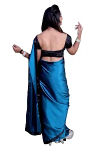 KHUSHI FASHION FAB Women's Japan Satin Silk Draped Saree with Printed Blouse (Firozi)-thumb1