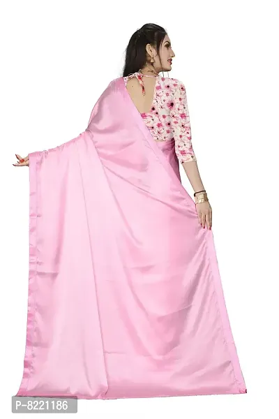 KHUSHI FASHION Women's Plain Weave Satin Silk Saree With Blouse Piece (japan silk_Baby Pink)-thumb3