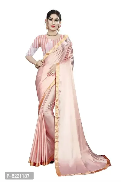 KHUSHI FASHION FAB Women's Satin Silk Shiny Glamorous Draped Saree with Printed Blouse (Peach)