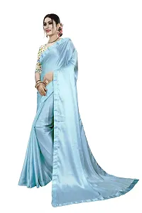 KHUSHI FASHION Women's Plain weave Satin Saree Without Blouse Piece (Sky Blue)-thumb1