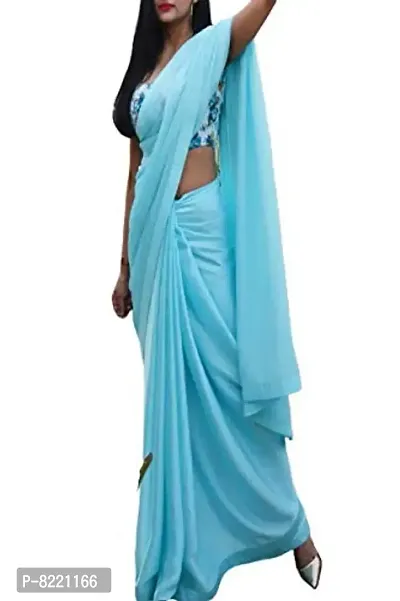 KHUSHI FASHION Women's Plain weave Satin Saree Without Blouse Piece (Sky Blue)-thumb3