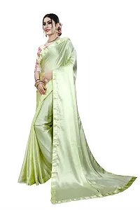 KHUSHI FASHION Women's Satin Silk Plain Weave Saree with Blouse Piece (Pista Green)-thumb2