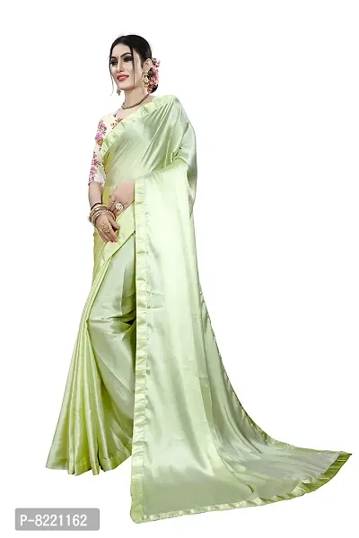 KHUSHI FASHION Women's Satin Silk Plain Weave Saree with Blouse Piece (Pista Green)-thumb3