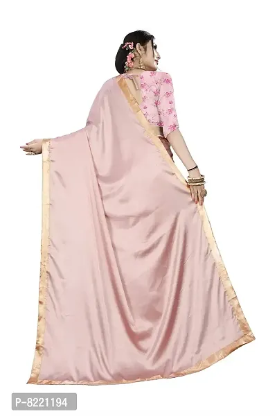 KHUSHI FASHION FAB Women's Plain Weave Satin Silk Saree with Digital Printed Blouse Piece (Peach)-thumb3