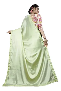 KHUSHI FASHION Women's Satin Silk Plain Weave Saree with Blouse Piece (Pista Green)-thumb1