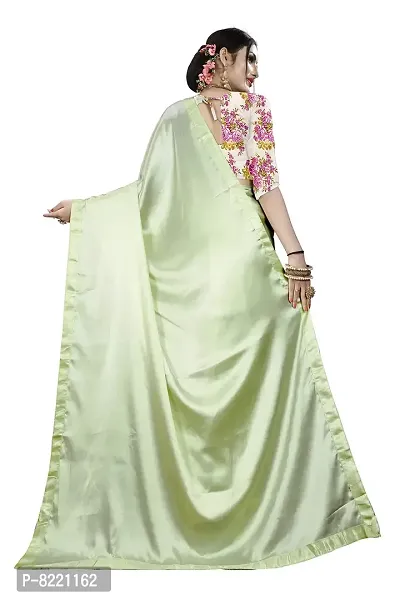 KHUSHI FASHION Women's Satin Silk Plain Weave Saree with Blouse Piece (Pista Green)-thumb2