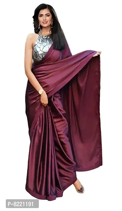 KHUSHI FASHION FAB Women's Japan Satin Silk Shiny Draped Uppada Saree with Printed Blouse (Wine)