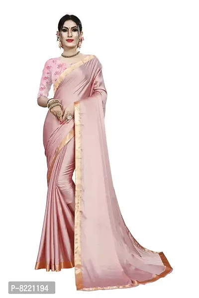 KHUSHI FASHION FAB Women's Plain Weave Satin Silk Saree with Digital Printed Blouse Piece (Peach)-thumb0