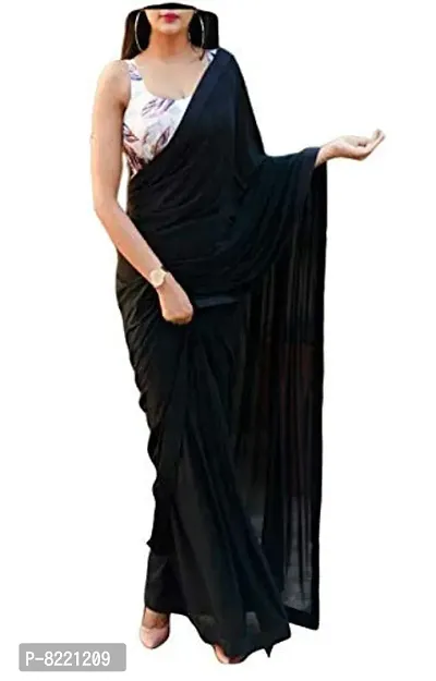 Women Plain Weave Satin Saree With Blouse Piece (rs-beauty_BLACK_Lemon)