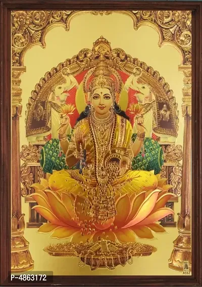 Swarna Lakshmi In gold print with wooden frame-thumb0