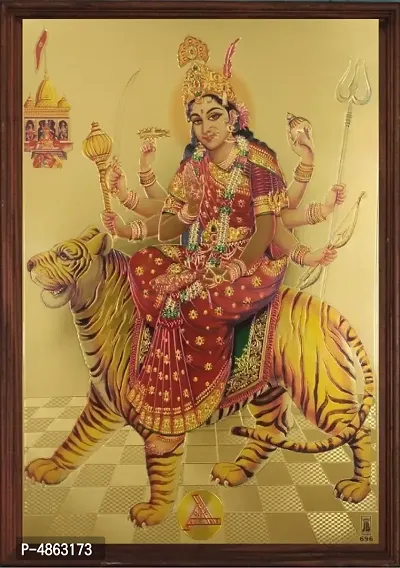 Durga Maa In gold print with wooden frame-thumb0