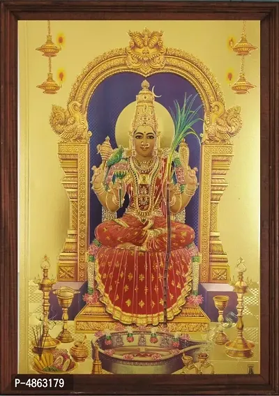 Kamakshi Amman In gold print with wooden frame-thumb0