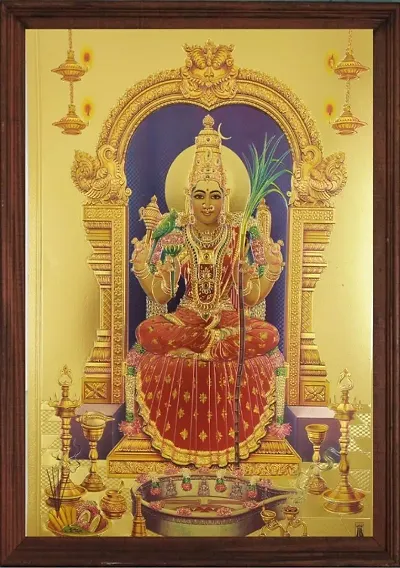 Kamakshi Amman In gold print with wooden frame