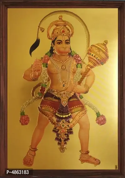 Abhay Hanuman In gold print with wooden frame-thumb0