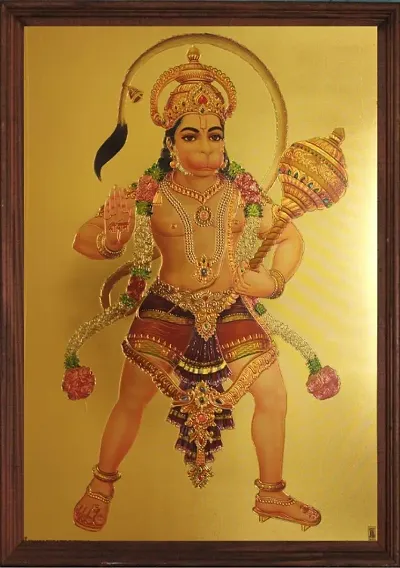 Abhay Hanuman In gold print with wooden frame