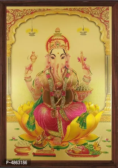 Ganesha gold print with wooden frame-thumb0