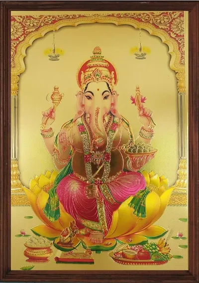 Ganesha gold print with wooden frame