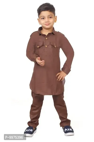 Beautiful Cotton Pathani Kurta Pyjama Set For Baby Boys And Kids-thumb0