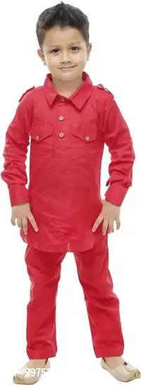 Beautiful Cotton Pathani Kurta Pyjama Set For Baby Boys And Kids-thumb0