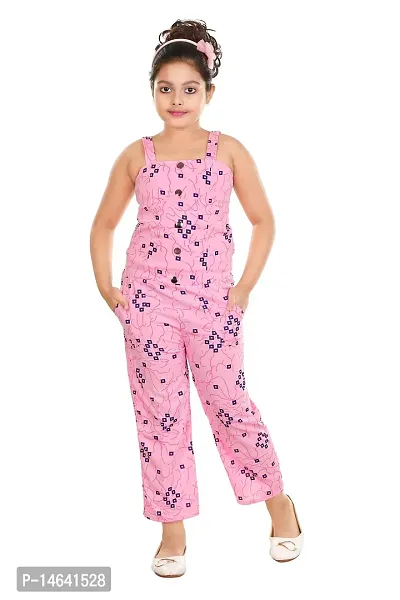 Girls Kids Casual One piece Dress Jumpsuit For 5 - 13 years Readymade Party Wear, Festive Wear(Pink)-thumb0