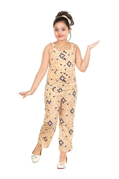 Girls Kids Casual One piece Dress Jumpsuit For 5 - 13 years Readymade Party Wear, Festive Wear(Cream)