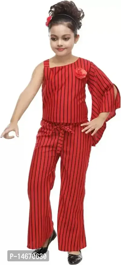 Girls Red Colored Top  Pant Set