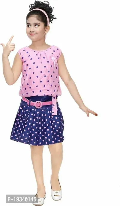 Girls Polka Dot Skirt Top Two Piece Set with belt