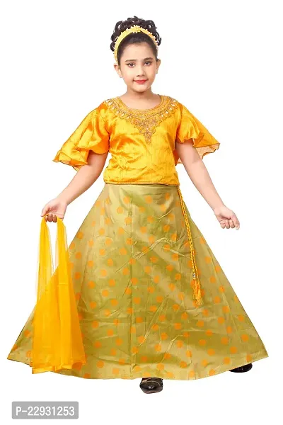 Lehenga Choli Floral Readymade Net with Cotton Lining Beautiful Dress (Yellow)-thumb0