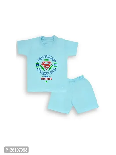 Trendy Blue Cotton Printed T-Shirts with Shorts for Boys