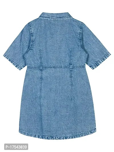 Fabulous Blue Denim Solid Fit And Flare Dress For Girls-thumb2