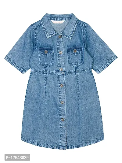 Fabulous Blue Denim Solid Fit And Flare Dress For Girls-thumb0