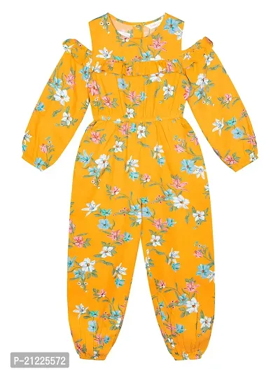 Budding Bees Girls Off Shoulder Cotton Printed Jumpsuit-thumb0