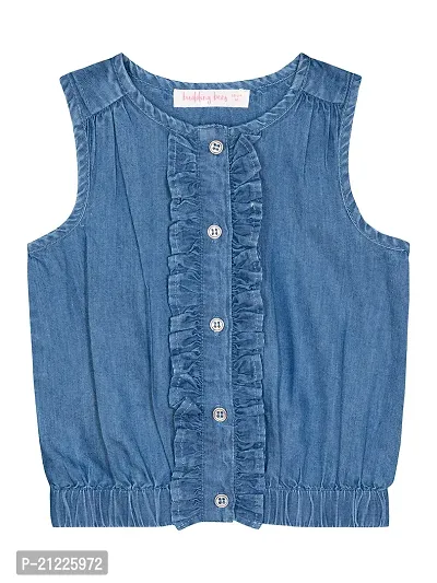 Budding Bees Girls Blue Denim Sleeveless Solid Top