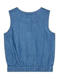 Budding Bees Girls Blue Denim Sleeveless Solid Top-thumb1