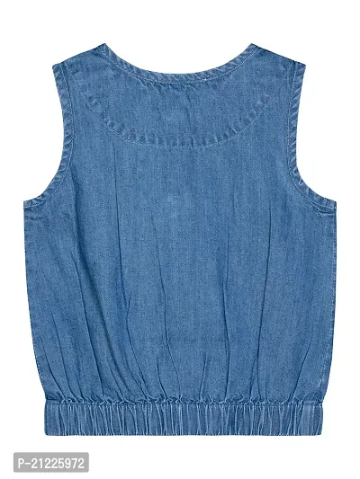 Budding Bees Girls Blue Denim Sleeveless Solid Top-thumb2